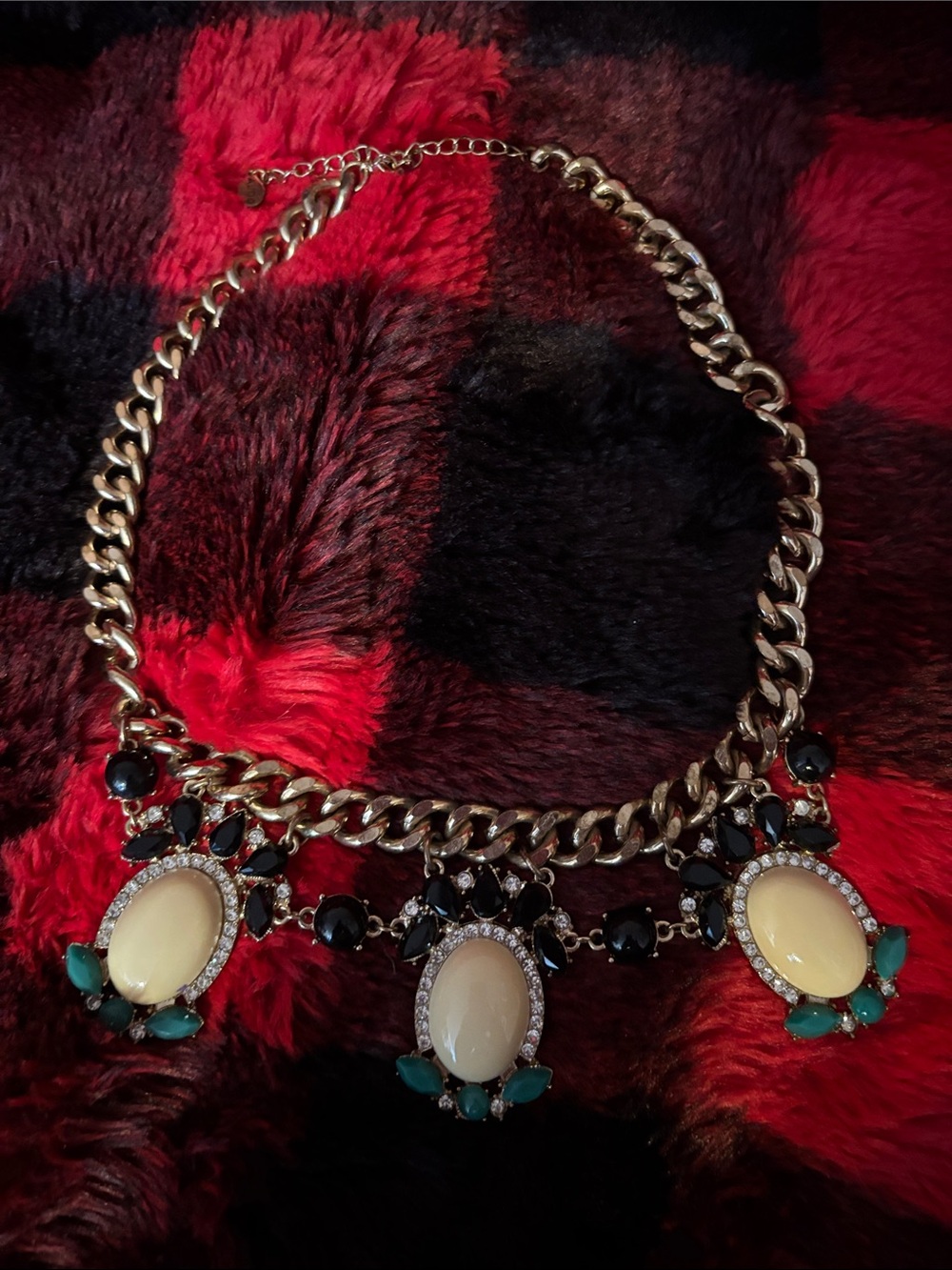 ALDO Gold-Tone Statement Necklace with Cream & Teal Accents